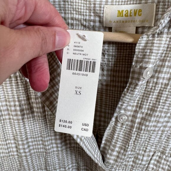 Maeve Anthropologie Maxi Tunic Top Dress Size XS Tan Button Down Neutral Casual - Picture 6 of 13